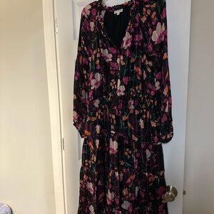 Wonderly Black and Purple Floral Long Sleeve Dress